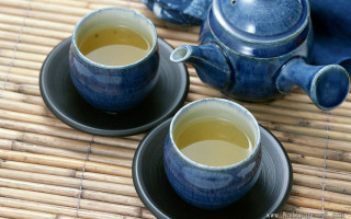Tea cups teapot bamboo mat - phuoc quan free wallpaper