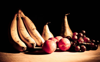 Fruit bowl banana apple plum - apple free wallpaper