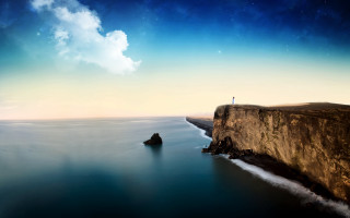 Cliff ocean night starry sky - a cliff free wallpaper
