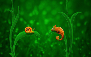 Orange snails green leaves ecological - golden ratio illustration free wallpaper