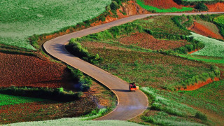 Countryside truck winding road green - hill free wallpaper for desktop