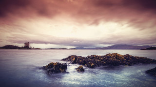 Large watercastle cloudy sky matte - moody free wallpaper for desktop