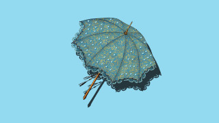 Blue lace umbrella flying sky - a stipple free wallpaper for desktop