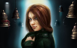 Woman green coat light bells - a green coat free wallpaper