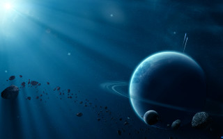 Space planets sun clouds stars - blue background free wallpaper