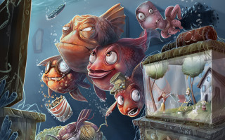Fish man boat water surreal - other fish free wallpaper