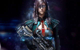 Futuristic woman cyberpunk space helmet 2 - cyberpunk style free wallpaper for desktop