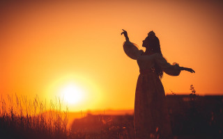 Woman dress bird sunset backlighting - the sun setting free wallpaper