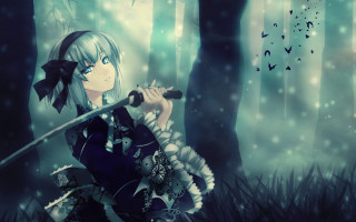 Konpaku youmu forest sword birds - a sword in a forest free wallpaper