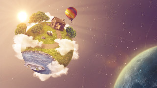 Floating island house sky hotairballoon - a small house free wallpaper