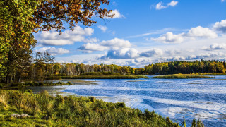 River trees clouds blue sky 2 - allen tupper true free wallpaper for desktop