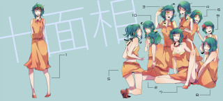 Anime girls orange dresses green - green hair free wallpaper