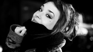 Woman smiling scarf portrait blackandwhite - a scarf free wallpaper