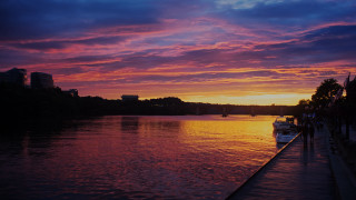 Sunset water boat city horizon - david boyd free wallpaper
