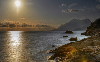 Sunset mountains rocks water reflection - the foreground and mountains free wallpaper