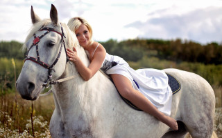 Woman sitting white horse flower - the horse free wallpaper