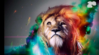 Lion colorful background caption image - majestic free wallpaper