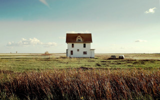 White house field truck clouds - a truck free wallpaper