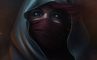 Red haired woman red mask - a cloth free wallpaper