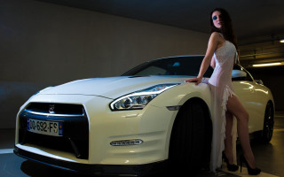 White dress woman leaning car - andrea orcagna free wallpaper