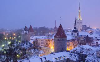 City lights snow night architecture - building free wallpaper