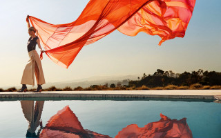 Woman pool red scarf boat - david lachapelle free wallpaper