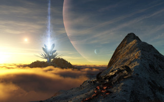 Dusk mountain sky sun planet 2 - a distant object in the sky free wallpaper