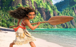 Cartoon character beach ocean mountains - a paddle free wallpaper