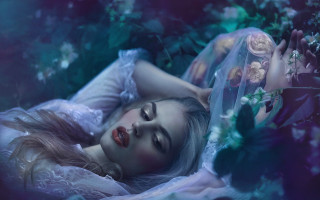 Flower gothic dreamlike veil laying - anna dittmann free wallpaper for desktop