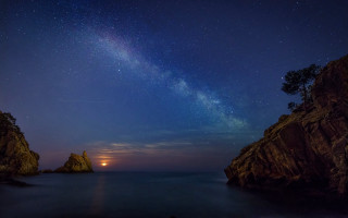 Night sky bright light rocks - the rock free wallpaper