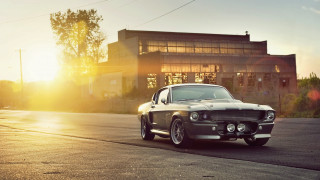 Classic car sunset 3d building - free retro wallpaper