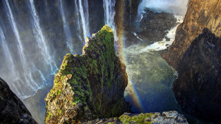 Rainbow over waterfall ocean nature - a rainbow free wallpaper for desktop