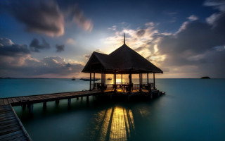 Pier hut sunset cinematic water - a hut free wallpaper