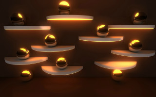 Shelves lights balls kinetic art - volumetric free wallpaper