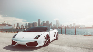 White sports car city skyline 11 - luxury free wallpaper for desktop