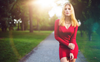 Woman red dress park fashion - fashion photoshoot free wallpaper