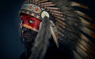 Red facepaint feathers headdress portrait - headdress free wallpaper