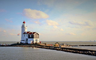 Lighthouse pier flag DeStijl panorama - panoramic view free wallpaper