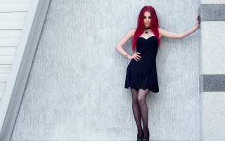 Red haired gothic woman black - evaline ness free wallpaper