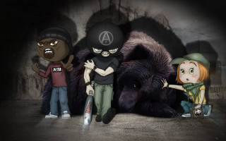 Cartoon characters bear cave scooter - a scooter free wallpaper