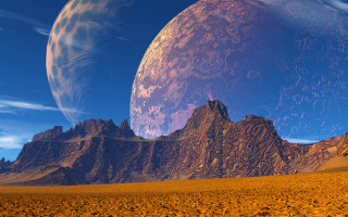 Planet mountains foreground moonlight night - a distant object in the foreground free wallpaper