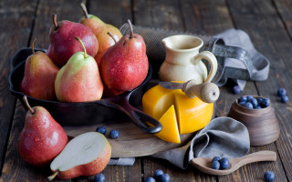 Bowl fruit milk blueberries pears - vanita free wallpaper