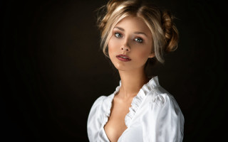 Woman white shirt bun portrait - rococo free wallpaper