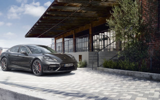 Grey porsche panamera brick building - grey free wallpaper