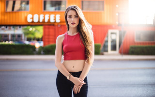Woman red top street portrait - alison geissler free wallpaper