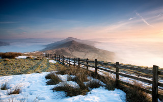 Snowy mountain fence foggy horizon - andrew geddes free wallpaper