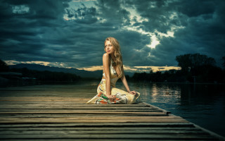 Woman dock dress clouds water - artur tarnowski free wallpaper for desktop