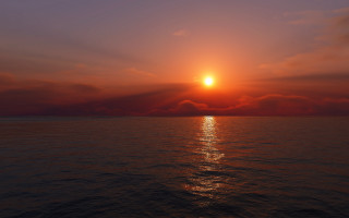 Sunset ocean boat clouds horizon 5 - global illumination free wallpaper