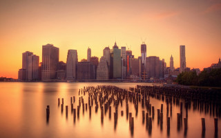 Hudson river skyline tiltshift bridge - a body of water in front free wallpaper