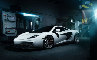 White sports car garage night - matte drawing free wallpaper for desktop